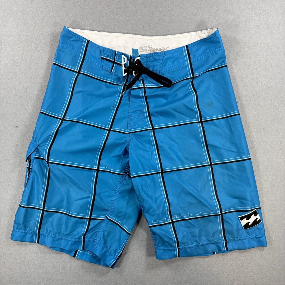 Billabong Board Shorts Mens 32 Blue Check PlatinumX Hydrostretch Swim Beach Surf